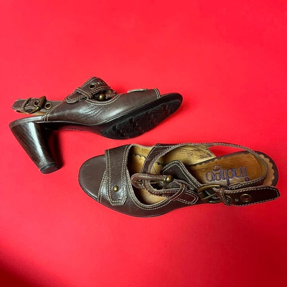 Indigo / Genuine leather chocolate brown, chunky buckle heels 🤎🤎